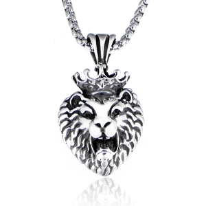 Punk Men Titanium Steel Lion Head Pendant Necklace Crown Vintage Domineering Casting Stainless Steel Jewelry For Men Gift