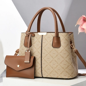 Sac À Main Et Pochette Femmes Cuir PU Imprimé Monogramme Grande Capacité Sac À Bandoulière Tendance Rétro Mode