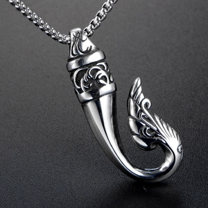Collana con pendente a gancio a goccia in acciaio inossidabile 316L vintage incisa