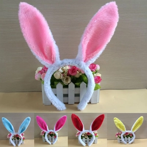 Plush sequin bunny ear headbands in multiple colors for Easter and festival costumes