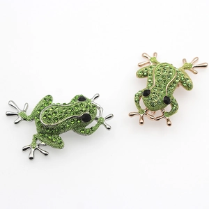 Broches grenouille en cristal vert, finitions argent et or rose pour bijoux variés