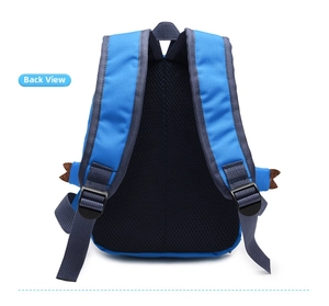 Detail view of the breathable mesh back and adjustable straps on the dinosaur backpack