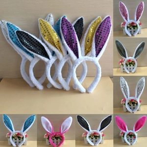 Cute Plush Rabbit Ear Headband With Sequin Soft Fluffy Bunny Ears For Easter Halloween Party Cosplay Costume Accessories