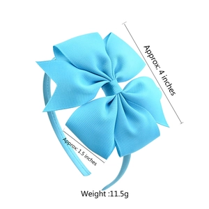 Light blue 4-inch grosgrain ribbon bow headband for children and girls with size specs