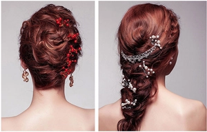 Detailed comparison of red beaded hairpins and elegant silver pearl wedding hair accessories