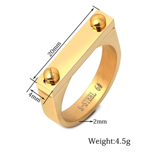 Minimalist 18K gold titanium steel 4mm flat ring with double rivet detail for couples