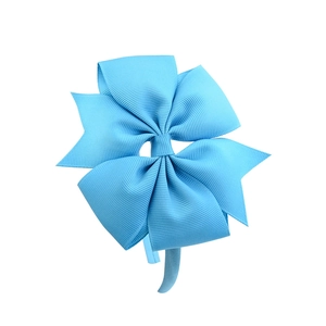 Sky blue grosgrain ribbon bow headband for girls, elegant hair accessory on white background