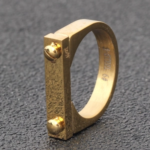 Detailed macro view of 4mm gold titanium steel ring with double screw head rivets