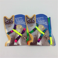 Dual pack of nylon cat harnesses with lead in bright contrast colors on retail card