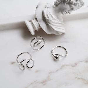 Minimalist S925 sterling silver double-line open rings with polished metallic finish