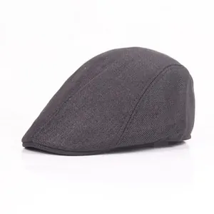 Detail of dark grey striped ivy cap with thick warm lining and wool-like fabric texture