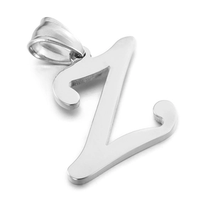 Polished silver stainless steel letter Z pendant necklace on a clean white background