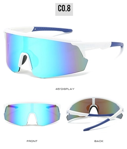 Macro detail of white cycling sunglasses showing front, back, and 45 degree side profile
