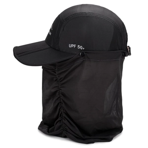 UPF 50+ outdoor sun hat with removable neck flap in breathable black quick-dry fabric