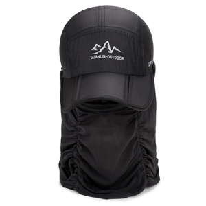 UPF 50+ quick-dry sun protection hat with neck flap and face cover in black