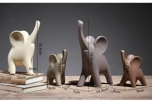 Detaillierte Größenangaben für minimalistische Keramik-Elefantenstatuen in verschiedenen Farben