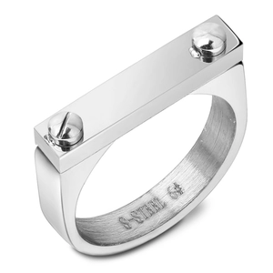 Silver 18K gold-plated stainless steel 4mm flat ring with dual rivets at 45-degree angle