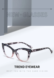 Detail view of cat eye glasses with purple marble gradient frame and slim temples