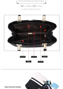 Detailed internal compartments including zipper pocket and phone slots in the bicolor tote