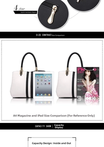 Litchi pattern tote bag showing high-capacity interior for A4 magazine and iPad