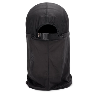 Quick-dry black outdoor sun hat with neck protection flap and adjustable strap