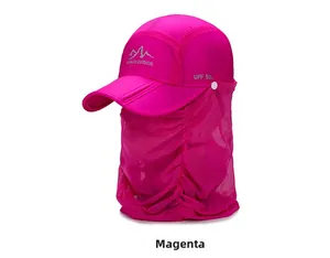 Detail of rose red outdoor sun hat featuring UPF 50+ protection and breathable mesh