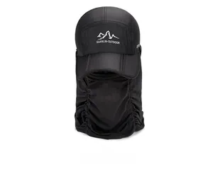 Detailed front view of black quick-dry outdoor sun hat with UPF 50+ face and neck protection