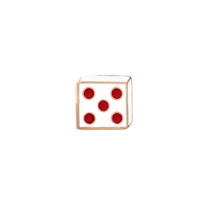 Fashionable white enamel dice brooch with red dots and gold metal plating finish