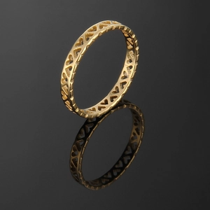 Rose gold titanium steel open heart ring with hollow design on black mirror surface