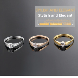 Polished titanium steel rings in silver, gold, and rose gold with set zircon stones