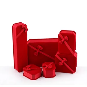 Red velvet jewelry box set with ribbons for rings necklaces and bracelets