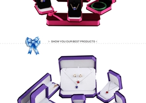Premium velvet jewelry gift boxes set in purple and deep red colors for rings and necklaces
