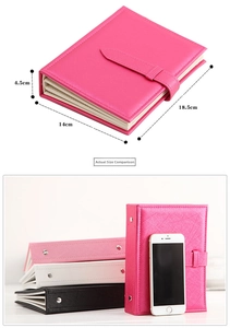 Detail showing dimensions 18.5x14x4.5cm for portable leather earring storage book