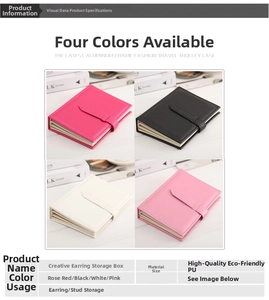 Portable PU leather book-style earring organizers in pink, black, and white colors