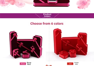 Octagonal velvet jewelry gift boxes in rose and red colors with elegant ribbon bows