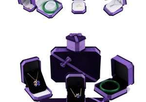 Macro shot of purple velvet jewelry box set for rings, necklaces and bracelets