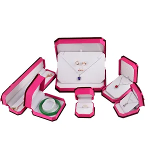 Octagonal pink velvet jewelry gift boxes set for necklaces, rings, and bracelets