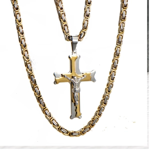 Byzantinische Kette Jesus Kruzifix Kreuz Anhänger Halskette Zweifarbig Edelstahl Religiöser Schmuck Für Herren Damen