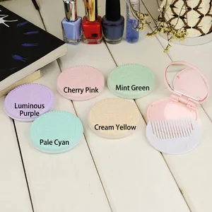 Mini cookie shaped portable folding mirror and comb set in five pastel macaron colors