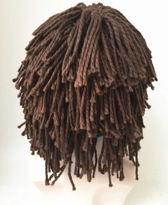 Rear view of brown crochet dreadlocks wig hat showing realistic yarn hair texture