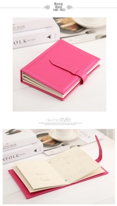 Rose red PU leather earring organizer book with multiple slots and buckle closure