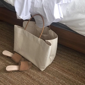 Borsa Tote In Tela Minimalista Di Grande Capacità Con Manici In Pelle PU A Contrasto Per Donna Casual Pendolare