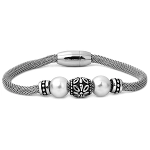 Bracciale Vintage In Acciaio Inossidabile Rete Con Künstliche Perle Sintetiche Chiusura Magnetica Stile Punk Per Donna
