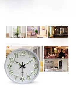 Vista detallada del reloj de pared de cuarzo luminoso de 12 pulgadas con números verdes