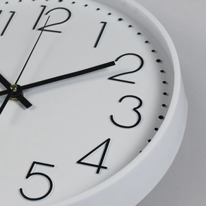 Minimalist 12 inch silent wall clock with modern 3D black numbers on white dial