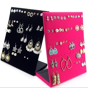 L-shaped velvet earring display stand set in black and rose red for jewelry storage