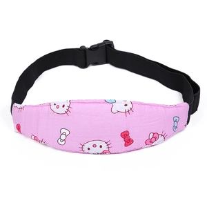 Pink Hello Kitty head support strap for baby car seats with adjustable black buckles