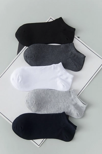 Cinque paia di calzini fantasmini in cotone uomo nei colori nero, grigio e blu navy
