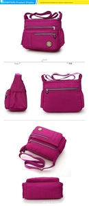 Viste dettagliate della borsa a tracolla in nylon oxford con cerniere e cinturino