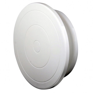 Detailed view of white circular cake turntable surface with concentric texture lines